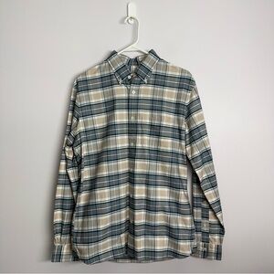 Brooks Brothers Button Down Shirt Tan Teal White Plaid Sz Medium NWOT